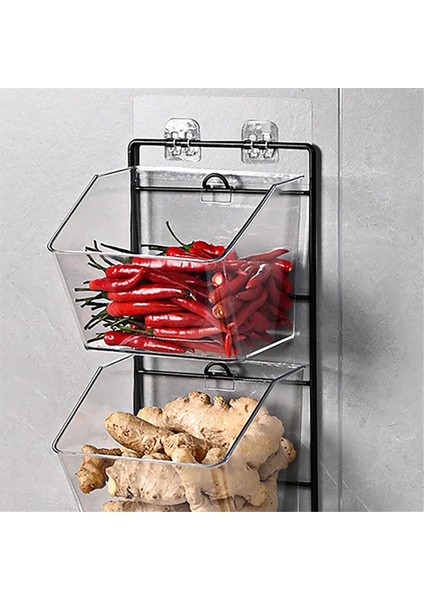 3 Bölmeler Duvara Monte Zencefil Sarımsak Konteyner Tezgahı Soğan ve Metal Raflı Patates Saklama Kutusu, Uzunluk 40 cm (Yurt Dışından) fırsatları