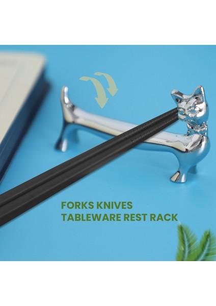 5 Pc Paket Çinko Alloy Yemek Çubukları Kaşık Çatallar Bıçaklar Sofra Takımı Dinlenme Raf Seti, Gümüş Çat Tie Cat Stand (Yurt Dışından) fiyatları