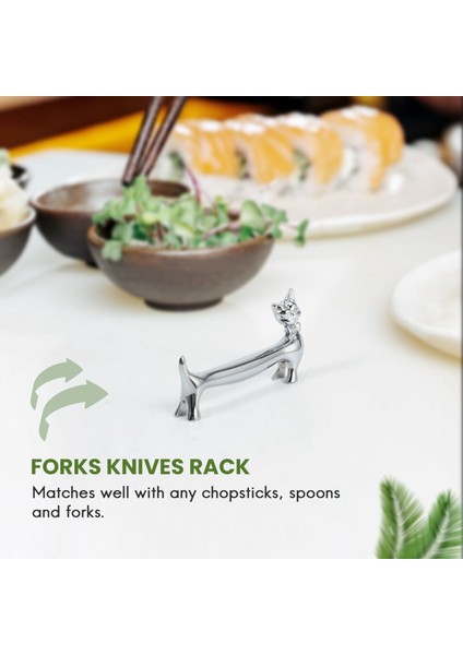 5 Pc Paket Çinko Alloy Yemek Çubukları Kaşık Çatallar Bıçaklar Sofra Takımı Dinlenme Raf Seti, Gümüş Çat Tie Cat Stand (Yurt Dışından) modelleri