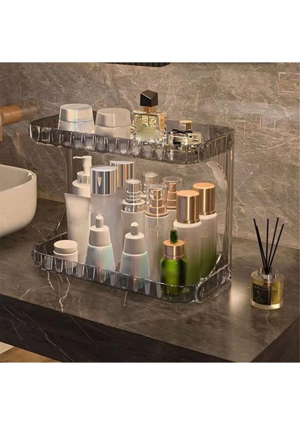 Banyo Depolama Rafı Çift Katmanlı Kozmetik Saklama Kutusu El Yıkama Stand Masaüstü Cilt Bakım Ürünleri Ekran B (Yurt Dışından) modelleri