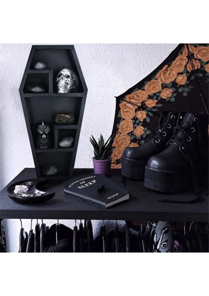 Tabut Rafı - Ev Yatak Odası Oturma Odası Banyosu Için Katı Pvc Siyah Yüzen Duvar Rafları - Ürkütücü Gotik Dekor (Yurt Dışından) modelleri