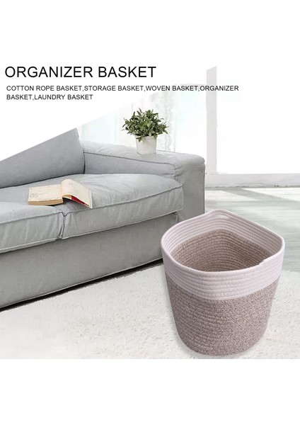 Pamuk Halat Depolama Sepetleri Kutu Depolama Kare Organizatör Kollu Katlanabilir Dekoratif Dokuma Sepet, C (Yurt Dışından) fırsatları