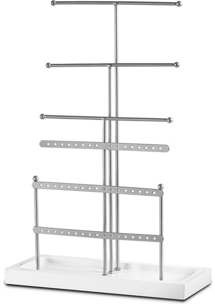 Gümüş 6 Katmanlı Mücevher Rafı Çıkarılabilir Katı Ahşap Taban Halka Saklama Kutusu Küpe Takı Raf Kolyeler Yüzük Takı Kutusu (Yurt Dışından)