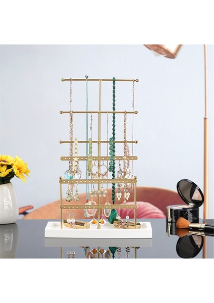 Gümüş 6 Katmanlı Mücevher Rafı Çıkarılabilir Katı Ahşap Taban Halka Saklama Kutusu Küpe Takı Raf Kolyeler Yüzük Takı Kutusu (Yurt Dışından) fırsatları