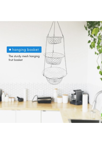 3 Katmanlı Meyve Sepeti, Sebze Mutfak Depolama Sepeti Zinciri Asma Alan Tasarruf Meyveleri, Bitkiler Depolama Sepeti (Gümüş) (Yurt Dışından) fiyatları