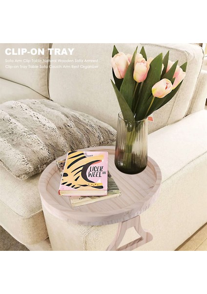 Kanepe Kol Klips Masası, Doğal Ahşap Kanepe Koltuk Klipsli Tepsi Masa Kanepe Kolu Dinlenme Organizatörü, Yuvarlak (Yurt Dışından) indirimleri