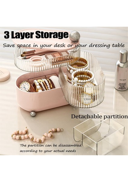 Döner Mücevher Kutuları Kozmetik Rujlar Için Çok Katmanlı Masaüstü Saklama Kutusu Kablolar Takı Makyaj Organizatörü, Pembe (Yurt Dışından) fiyatları