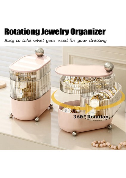 Döner Mücevher Kutuları Kozmetik Rujlar Için Çok Katmanlı Masaüstü Saklama Kutusu Kablolar Takı Makyaj Organizatörü, Pembe (Yurt Dışından) modelleri