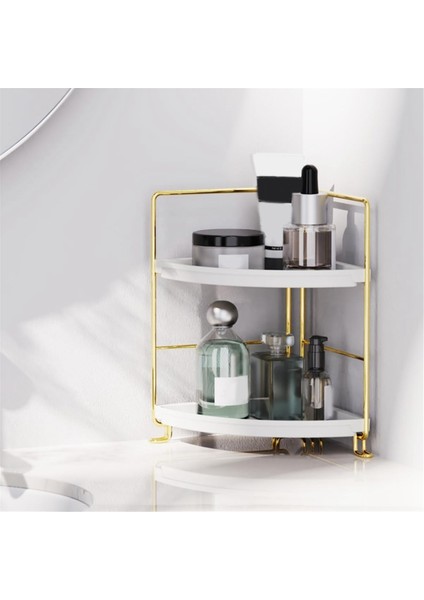 2 Katmanlı Köşe Banyo Tezgahı Organizatör, Küçük Yatak Odası Dresser Depolama Tepsisi Makyaj Cilt Bakımı Parfüm Organizatör (Yurt Dışından) fiyatları