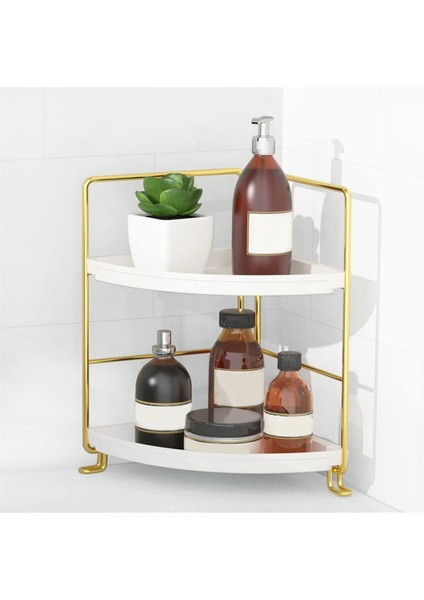 2 Katmanlı Köşe Banyo Tezgahı Organizatör, Küçük Yatak Odası Dresser Depolama Tepsisi Makyaj Cilt Bakımı Parfüm Organizatör (Yurt Dışından) modelleri