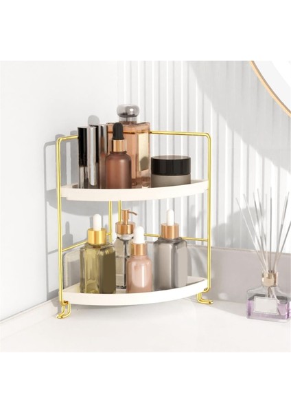 2 Katmanlı Köşe Banyo Tezgahı Organizatör, Küçük Yatak Odası Dresser Depolama Tepsisi Makyaj Cilt Bakımı Parfüm Organizatör (Yurt Dışından) fırsatları