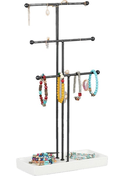 Siyah T Şeklinde Takılar Çıkarılabilir 3 Katmanlı Bilezik Depolama Raf Küpe Kolyeler Yüzük Mücevher Standı (Yurt Dışından)