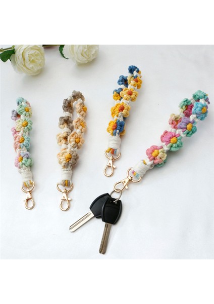 Macrame Keychain El Yapımı Bilek Anahtarlık Bilek Koruyucu Anahtarlar Için Sevimli Çiçek Anahtar Zinciri Erkekler ve Kadınlar Için Anahtar Zinciri (Yurt Dışından) indirimleri