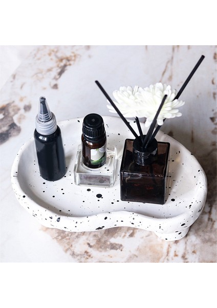 Nordic Reçine Noktaları Düzensiz Depolama Tepsisi Kek Plakası Kozmetik Tutucu Depolama Organizatör Oturma Odası Ev Dekoru, Beyaz (Yurt Dışından)