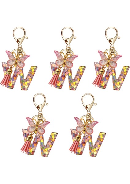 W Style Mektup Kolye Pembe Sevimli Ilk Anahtar Kez Kelebek Anahtarlık (Yurt Dışından)