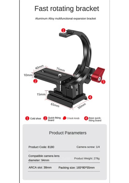Lens Destek Braketi Yarı Dairesel Halka Yatay Dikey Dslr Kamera Video Tutucusu Soğuk Ayakkabı Kamera Video Tutucu (Yurt Dışından)