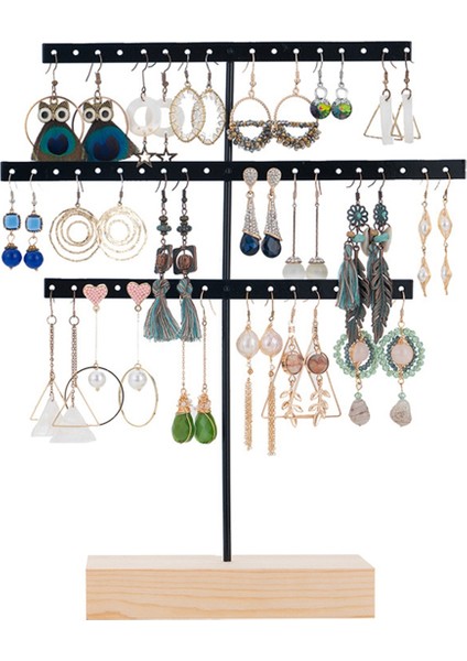 Siyah 3 Katmanlı Basit Küpe Depolama Rafı Küpe Standı Takı Ekran Stand Küpe Kolyeleri Yüzük Takı Standı (Yurt Dışından)