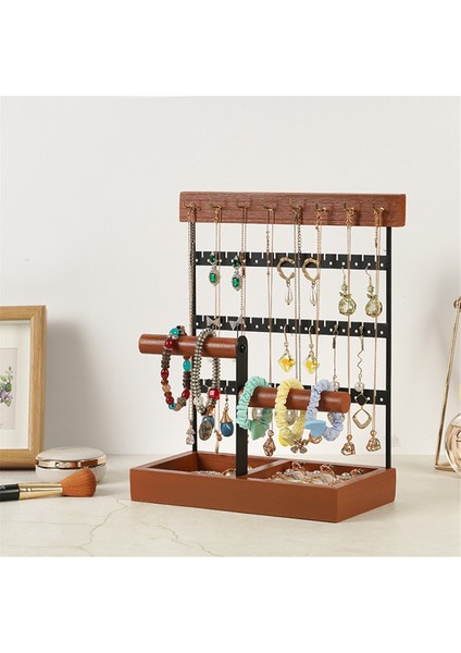 Kahverengi Iki Eksenli Mücevher Standı Çıkarılabilir Katı Ahşap Taban Halka Saklama Kutusu Küpe Takı Raf Kolyeler Halkalar Mücevher Kutusu (Yurt Dışından) fırsatları