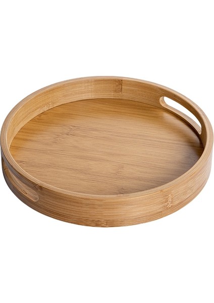 Tutamaklı Yuvarlak Servis Tepsisi - Sehpa, Yemek, Osmanlı Için Ahşap Bambu Çember Tepsisi 11.81 Inç x 1.57 Inç (Yurt Dışından)