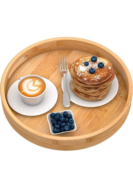 Tutamaklı Yuvarlak Servis Tepsisi - Sehpa, Yemek, Osmanlı Için Ahşap Bambu Çember Tepsisi 11.81 Inç x 1.57 Inç (Yurt Dışından) fiyatları