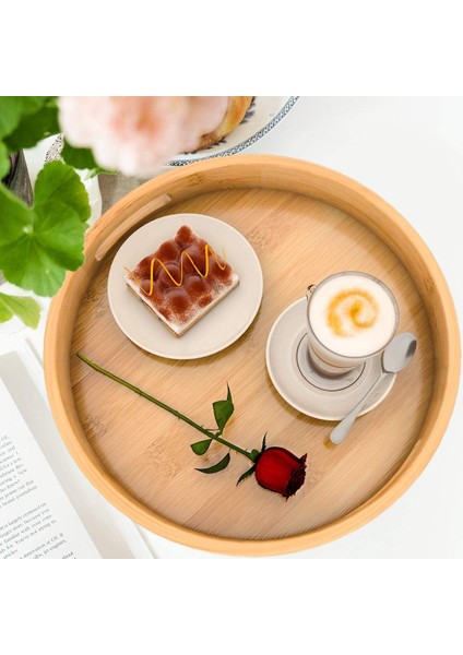 Tutamaklı Yuvarlak Servis Tepsisi - Sehpa, Yemek, Osmanlı Için Ahşap Bambu Çember Tepsisi 11.81 Inç x 1.57 Inç (Yurt Dışından) modelleri