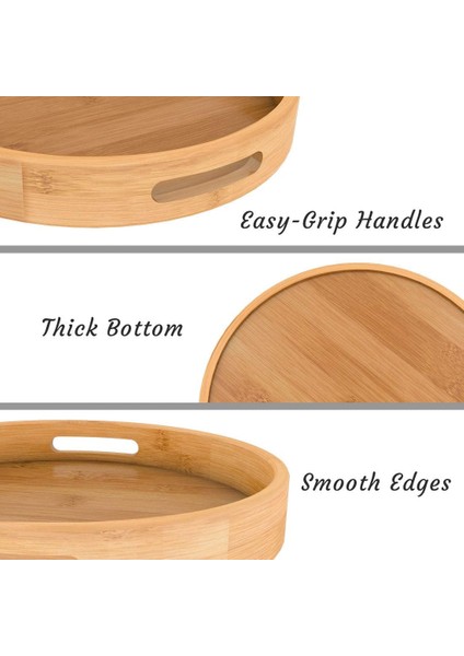 Tutamaklı Yuvarlak Servis Tepsisi - Sehpa, Yemek, Osmanlı Için Ahşap Bambu Çember Tepsisi 11.81 Inç x 1.57 Inç (Yurt Dışından) fırsatları