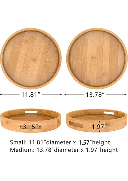 Tutamaklı Yuvarlak Servis Tepsisi - Sehpa, Yemek, Osmanlı Için Ahşap Bambu Çember Tepsisi 11.81 Inç x 1.57 Inç (Yurt Dışından) indirimleri