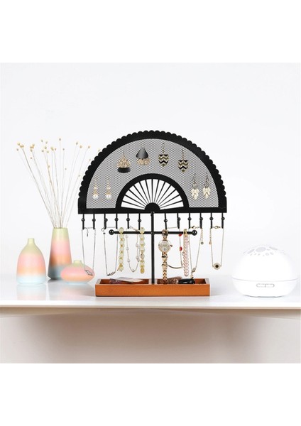 Retro Style Siyah Yarım Direcilik Fan Şeklindeki Takı Stand Takı Ekran Stand Küpe Kolyeleri Yüzük Takı Stand (Yurt Dışından) fiyatları