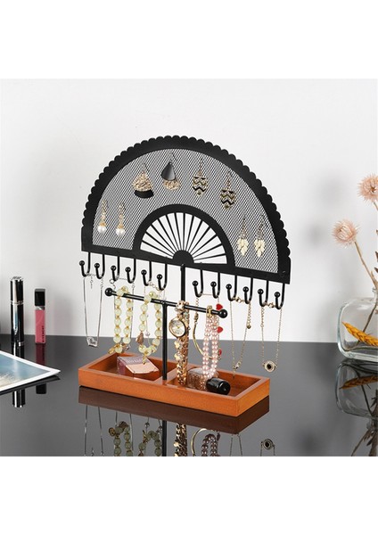 Retro Style Siyah Yarım Direcilik Fan Şeklindeki Takı Stand Takı Ekran Stand Küpe Kolyeleri Yüzük Takı Stand (Yurt Dışından) fırsatları
