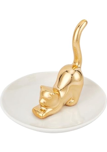 Cats Duruş Halka Tutucu Altın Kitty Tail Bulut Takı Tepsisi Yuvarlak Yuvarlak Bulovalar Biblo Tepsisi Seramik Takı Depolama Evi (Yurt Dışından)