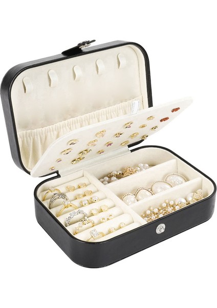 Çift Katman Seyahat Takı Organizatörü Pu Deri Taşınabilir Küçük Seyahat Takı Kılıfı Kadın Kızlar, Siyah (Yurt Dışından)