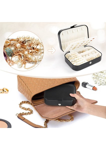 Çift Katman Seyahat Takı Organizatörü Pu Deri Taşınabilir Küçük Seyahat Takı Kılıfı Kadın Kızlar, Siyah (Yurt Dışından) modelleri