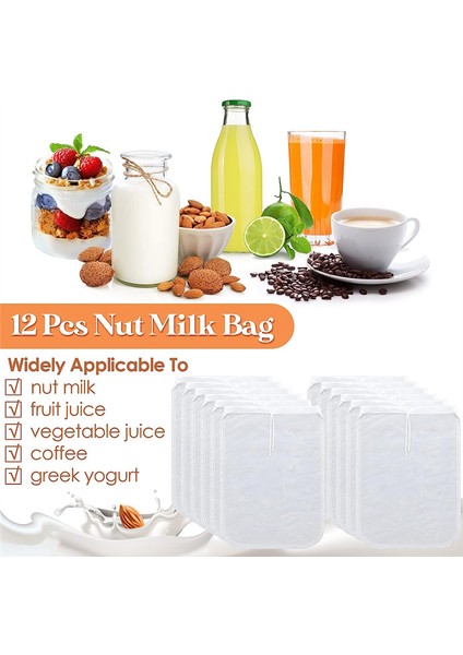 12 Adet Fındık Süt Torbası Yeniden Kullanılabilir Gıda Güvenli Naylon Torba Süzgeç Söndürme Sütü Örgü Çanta Badem, Kahve, Meyve Suları (Yurt Dışından) fırsatları