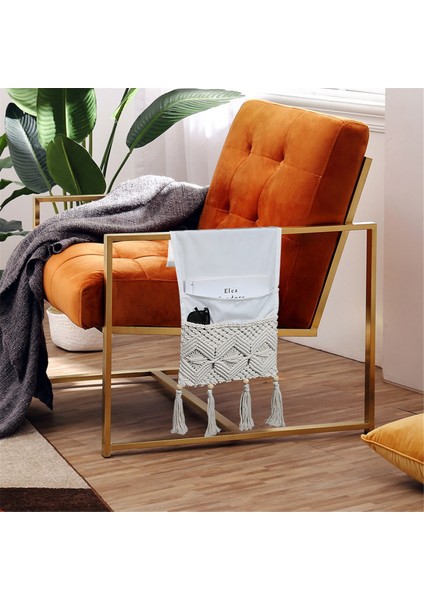 Makrame Sofa Koltuk Organizatörü Uzaktan Kumanda Tutucu Kanepe Başucu Koltuk Depolama Sepet Çantası, Kitap (B) (Yurt Dışından)