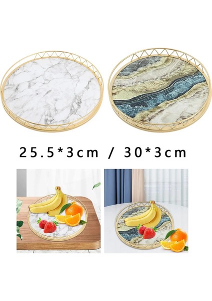 Yuvarlak Ev Basit Atıştırmalık Kuru Meyve Tabağı Küçük Kuru Çay Masası Masa Üstü Depolama Işık Lüks Mermer Desen Tepsisi, B, S (Yurt Dışından) modelleri