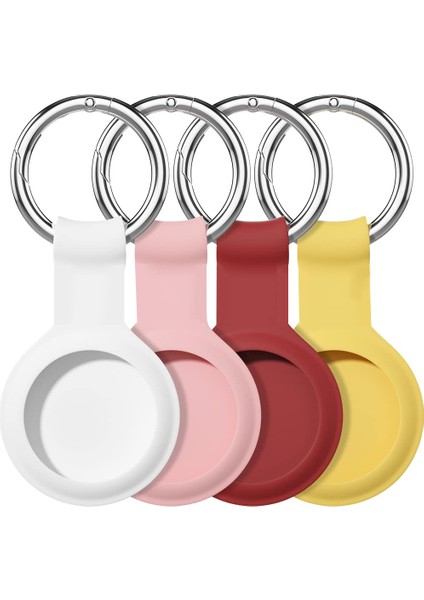 Airtag Kılıf Anahtarlığı Için Uyumludur, Silikon Koruyucu Kapak Key Ring-4 Paket Kırmızı/beyaz/sarı/pembe ile Güvenli Tutucu (Yurt Dışından)