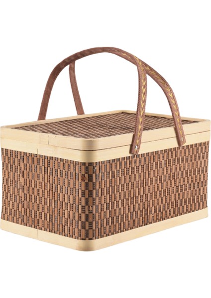 Yeni Bambu Sepet Doğal -Dostu Dokuma Sepet Bambu Piknik Sepeti Kapak El Azacıları Ekmek Depolama Sepeti (Yurt Dışından)
