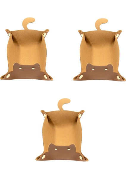 3pcs Ped Sevimli Kediler Şekilli Deri Vale Tepsisi, Sehpa Için Mücevher Tepsisi, Dekoratif Masa Organizatörü, Catchall Tepsisi Kahverengi (Yurt Dışından)