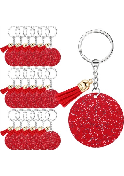 Akrilik Anahtarlık Boş Ring 1.97 Inç Parıltı Akrilik Boş Diy Anahtarlık Püskül Kırmızı (Yurt Dışından)