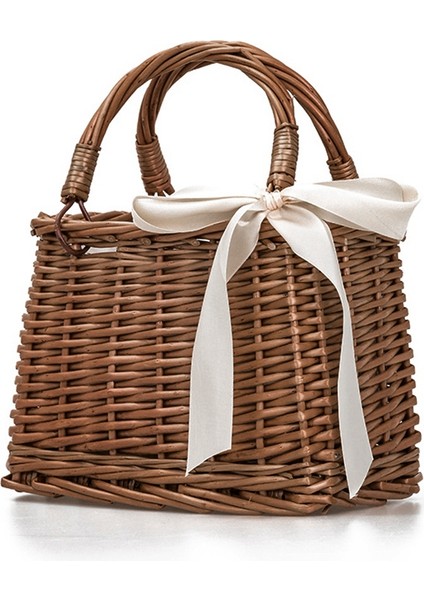 Rattan Dokuma Çanta Retro Tarzı Çanta Çanta Plaj Çantası Depolama Sepeti Öğle Yemeği Kutusu Çantası (Yurt Dışından)