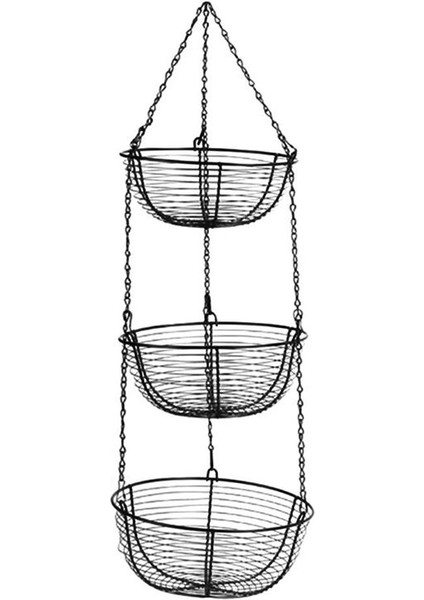 3 Katmanlı Asılı Sepet Meyve Organizatörü Mutfak Ağır Hizmet Tel Organizatör Tel Metal Tavan Kancaları Siyah Tel Sepet (Yurt Dışından)