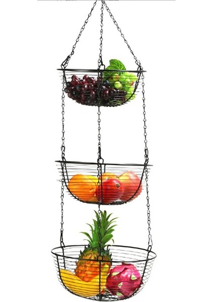 3 Katmanlı Asılı Sepet Meyve Organizatörü Mutfak Ağır Hizmet Tel Organizatör Tel Metal Tavan Kancaları Siyah Tel Sepet (Yurt Dışından) fırsatları