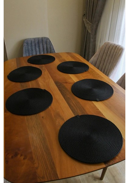 Amerikan Servis Runner 6 Lı Sunum Supla Çeyiz Takımı Örgü Tabak Altı Yanmaz (Siyah) fiyatları