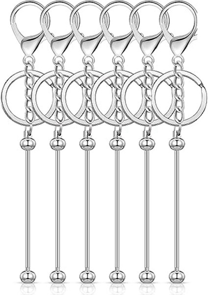6 Adet Beadable Keychain Çubukları Boşluklar Boncuk Anahtarlık Metal Boncuklu Anahtarlık Dıy Kolye El Sanatları Takı Yapımı, Gümüş (Yurt Dışından)