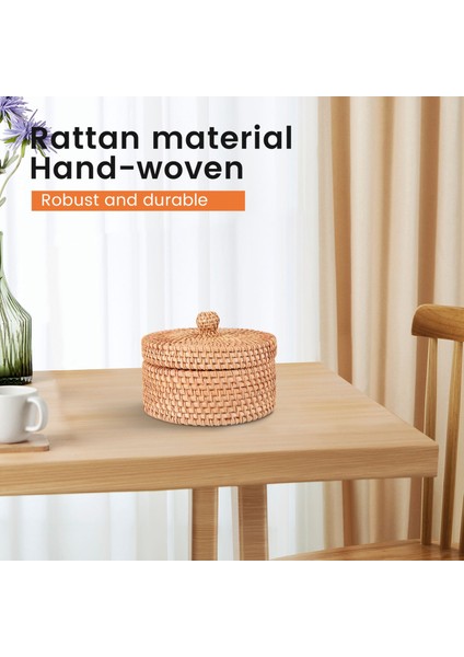 El Dokumalı Rattan Saklama Kutusu Kapak Hasır Çay Yemek Konteyner Piknik Ekmek Meyve Kek Sepet Mutfak Organizatör B (Yurt Dışından) indirimleri