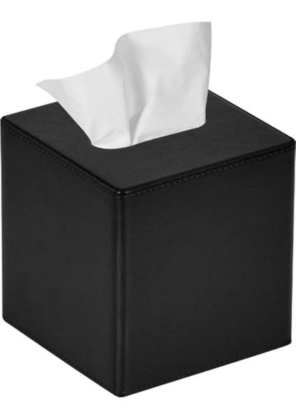 Doku Kutusu Kapak Kare Pu Deri Yüz Doku Kutusu Tutucu Şifoniyer Banyo Dekoru Siyah (Yurt Dışından)