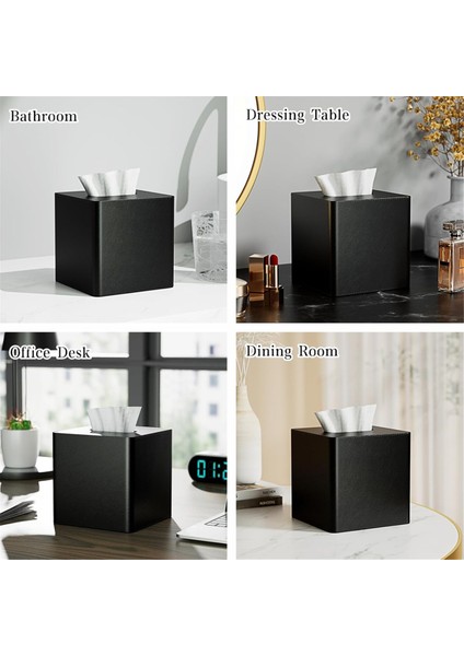 Doku Kutusu Kapak Kare Pu Deri Yüz Doku Kutusu Tutucu Şifoniyer Banyo Dekoru Siyah (Yurt Dışından) modelleri