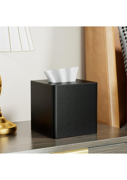 Doku Kutusu Kapak Kare Pu Deri Yüz Doku Kutusu Tutucu Şifoniyer Banyo Dekoru Siyah (Yurt Dışından) indirimleri