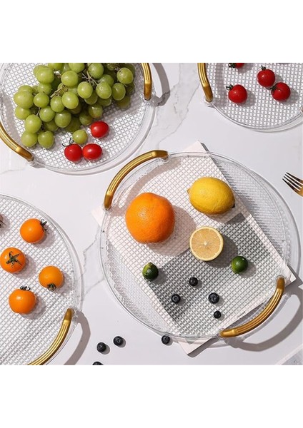 Akrilik Açık Yuvarlak Servis Tepsisi Banyo Vanity Tepsisi Dekoratif Tepsisi, Sehpa Ofisi Için Altın Saplı (Yurt Dışından) indirimleri