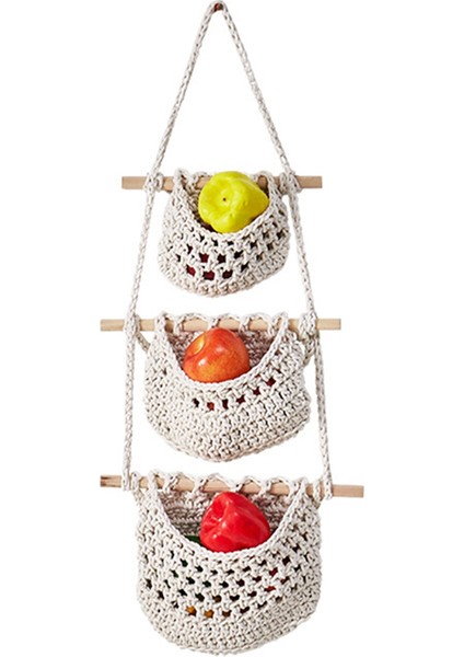 Duvar Meyve Sepeti Mutfak Meyve ve Sebze Sepet 3 Katmanlı Depolama Asma Dokuma Cep B Için Örgü Sepetler (Yurt Dışından)